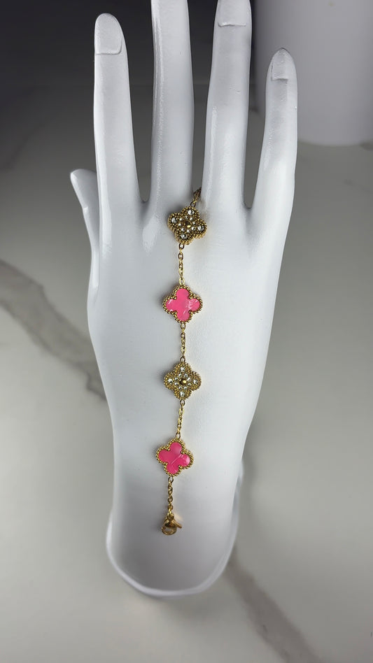 Bracelet trèfle rose fluschia